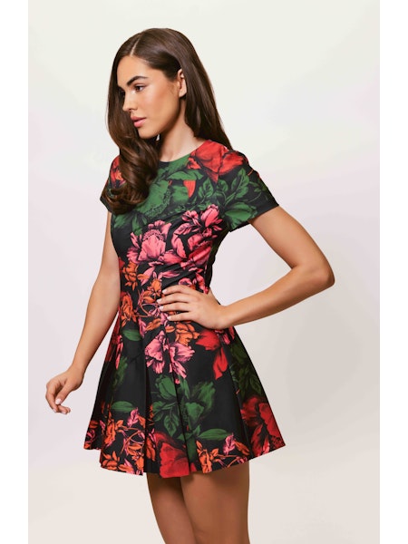 Emmanuela Dress in Black Multi Sketch Floral
