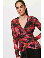 Load image into Gallery viewer, Evia Faux Wrap Blouse in Abstract Pink Multi
