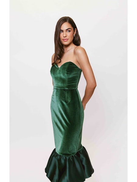 Laken Strapless Midi Dress in Emerald Mint Julep Laken Strapless Midi Dress in Emerald Mint Julep