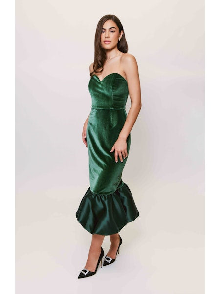 Laken Strapless Midi Dress in Emerald Laken Strapless Midi Dress in Emerald