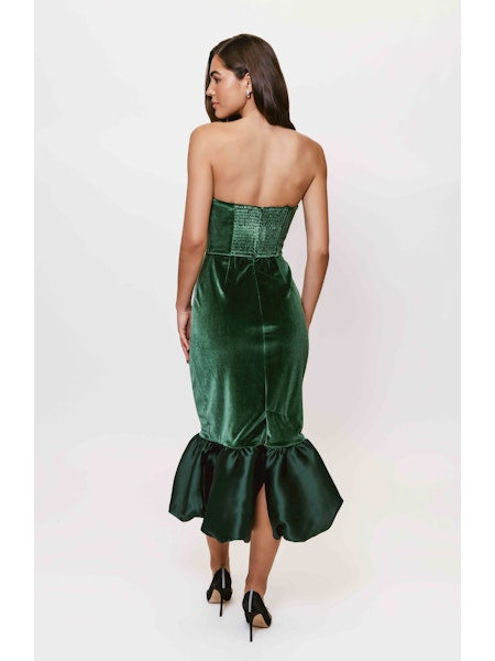 Laken Strapless Midi Dress in Emerald