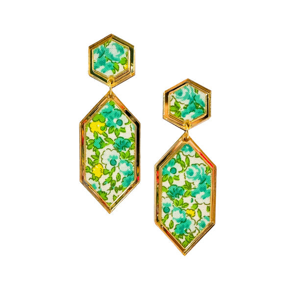 Green Floral Hex Earrings