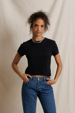 Load image into Gallery viewer, Isa Sweater Rib Short Sleeve Top in True Black
