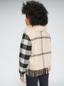 Bomber Jacket in Camel Check Fringe – Mint Julep