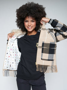 Bomber Jacket in Camel Check Fringe – Mint Julep