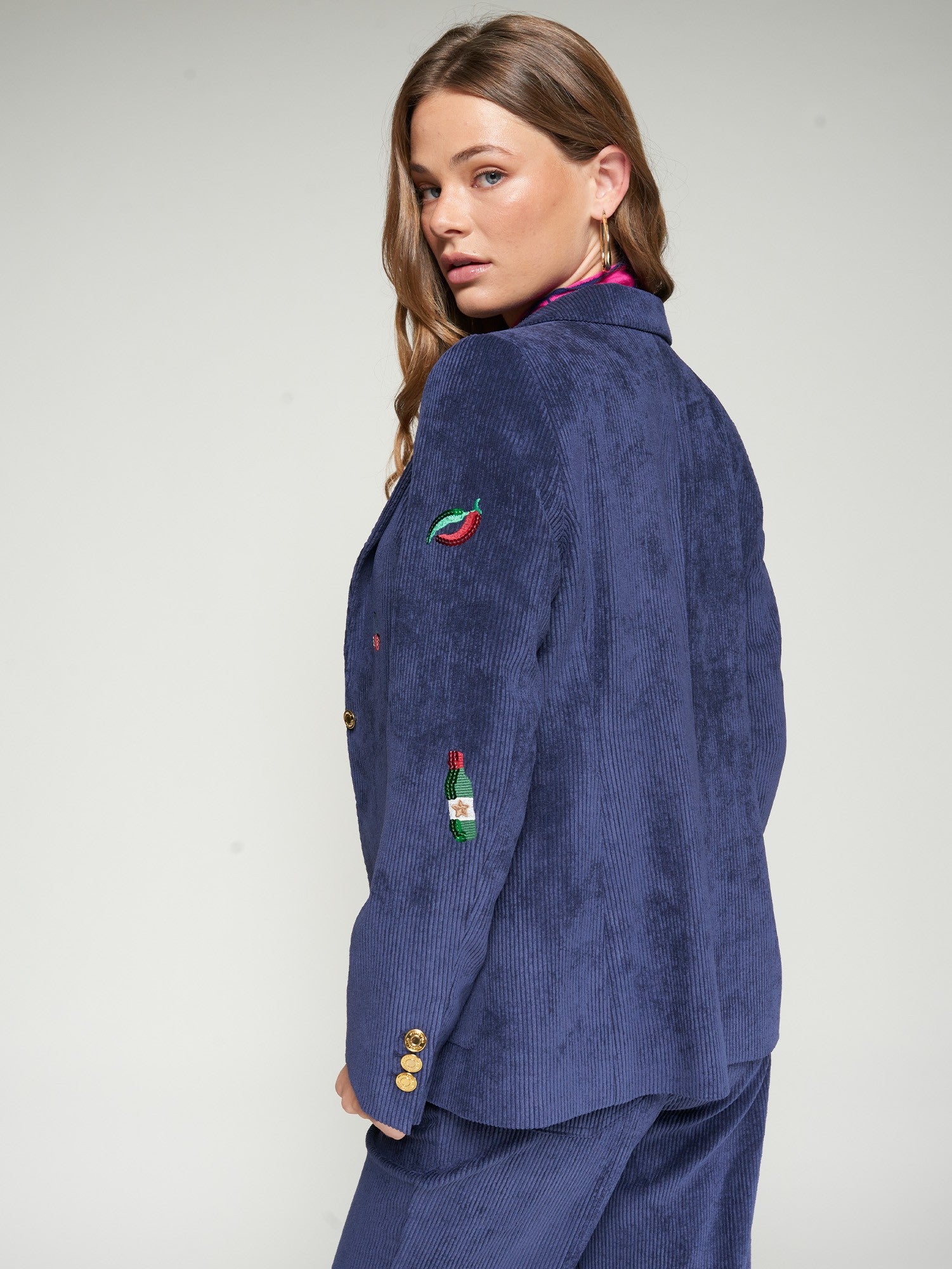 Gadea Corduroy Embroidery Blazer in Pana Navy