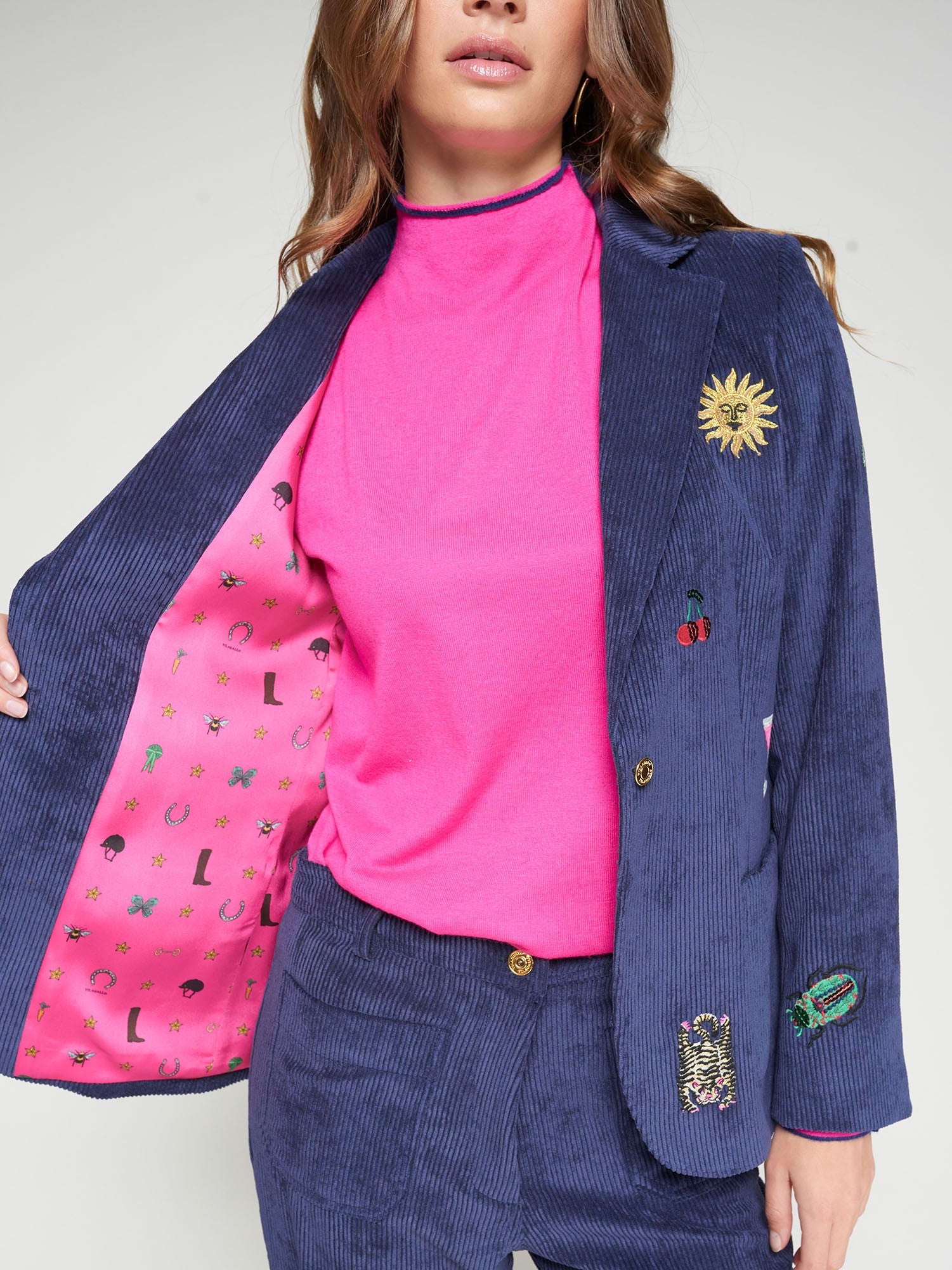 Gadea Corduroy Embroidery Blazer in Pana Navy