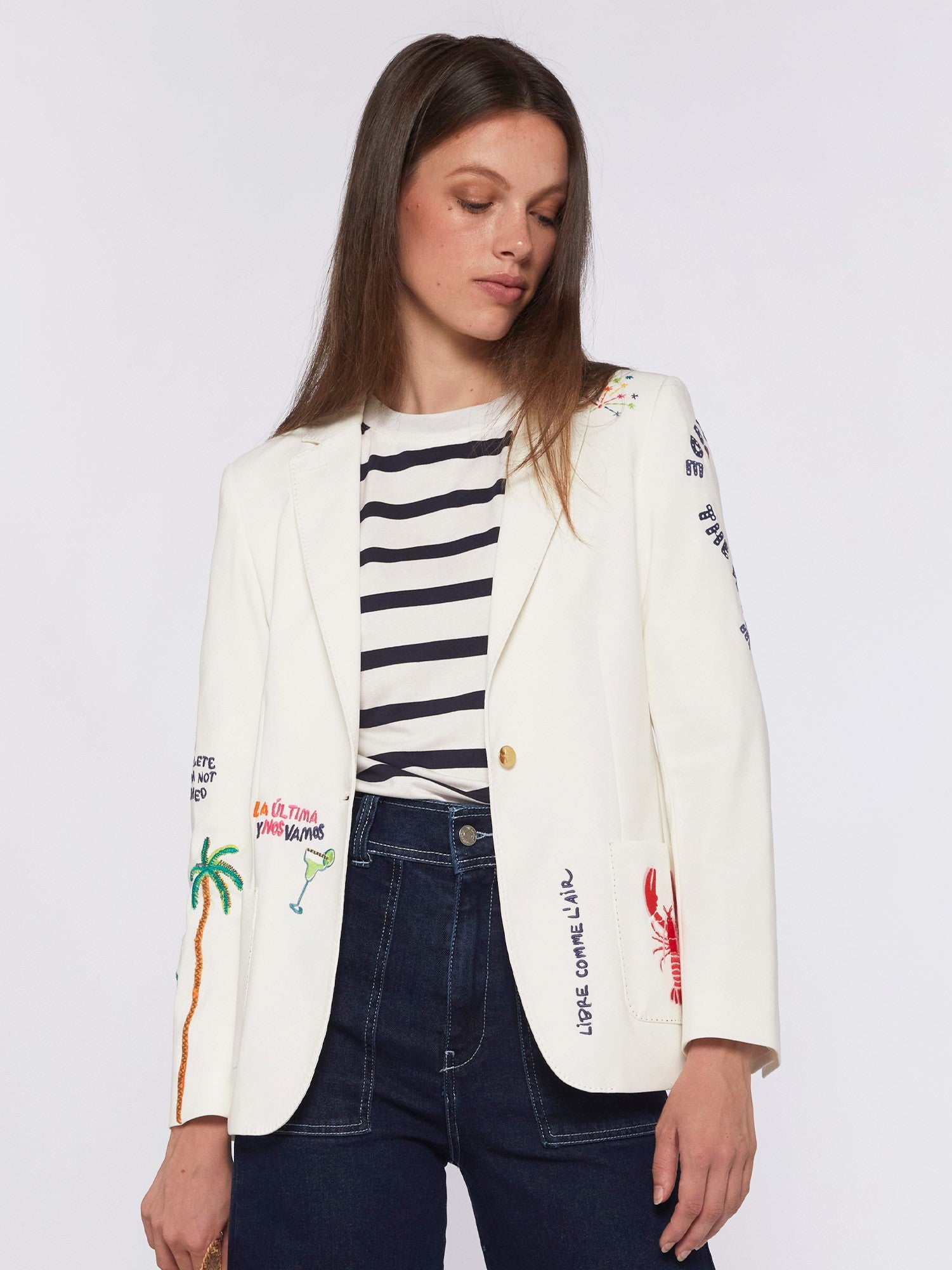 Harlow Jacket in White Knit with Embroidery