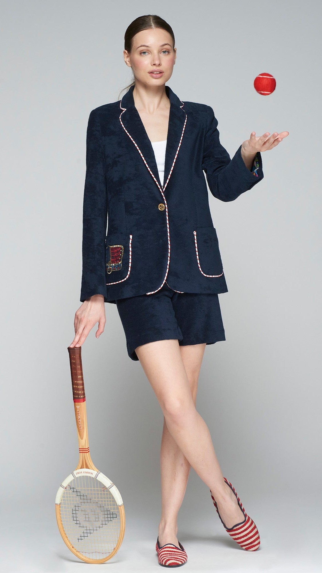 Riva Embroidered Terry Jacket in Azul Marino Felpa