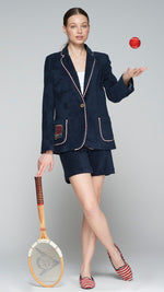 Load image into Gallery viewer, Riva Embroidered Terry Jacket in Azul Marino Felpa
