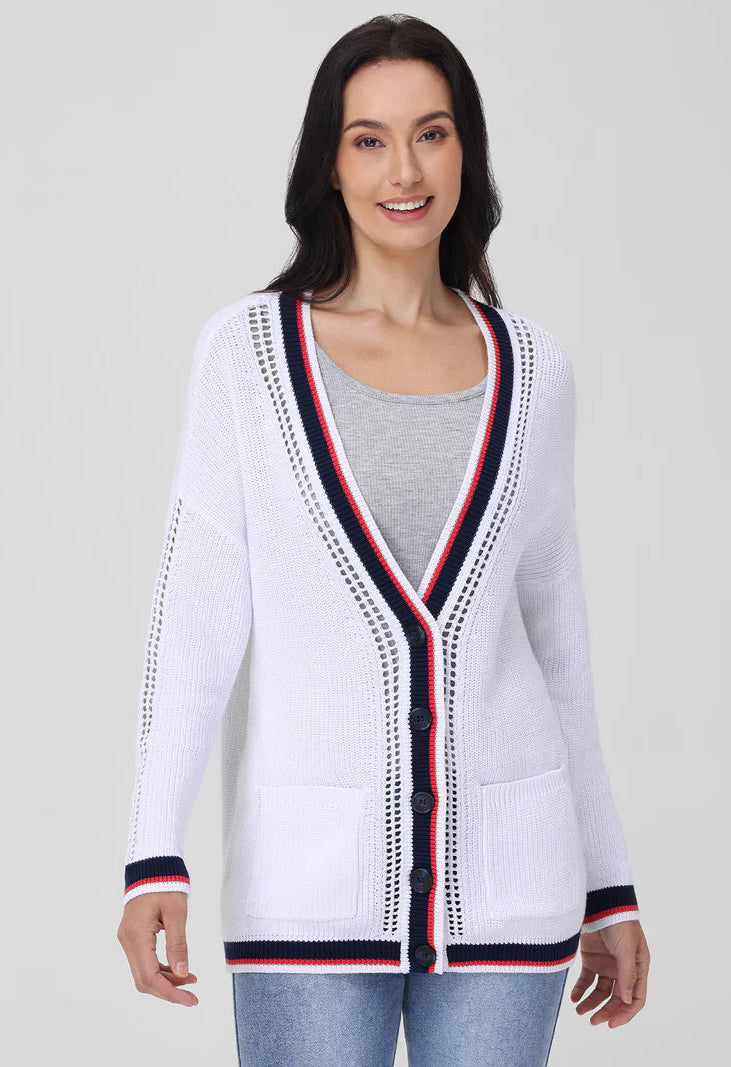 Janet Varsity Stripe Cardigan in Bleach White Multi