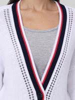 Load image into Gallery viewer, Janet Varsity Stripe Cardigan in Bleach White Multi
