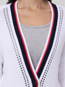 Janet Varsity Stripe Cardigan in Bleach White Multi