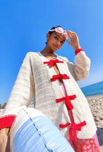 Tramontana Cardigan Sweater in Ivory/Red