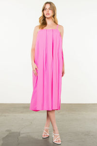 Poplin Maxi Dress in Hot Pink