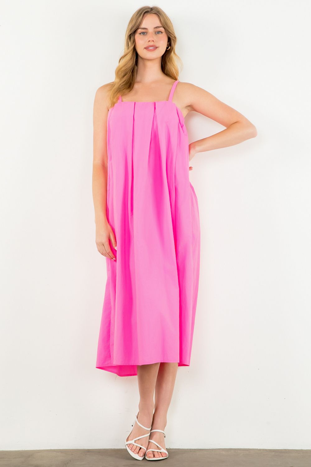 Poplin Maxi Dress in Hot Pink