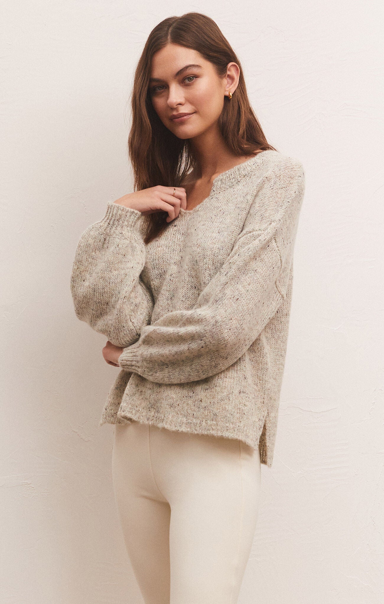 Kensington Speckled Sweater in Heather Grey