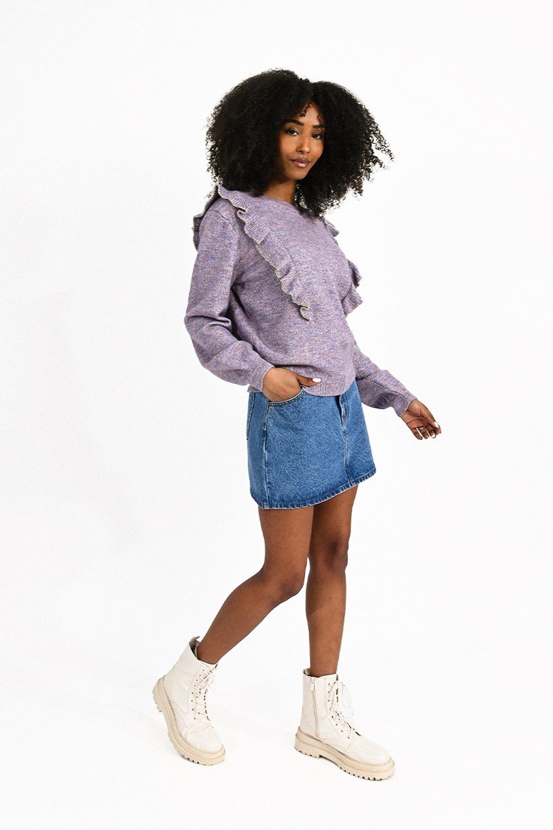 Ruffle Shoulder Jumper in Lavender Sparkle