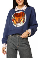 Load image into Gallery viewer, Polka Dot Collar Turkey Sweatshirt in Navy
