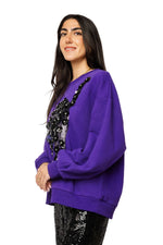 Load image into Gallery viewer, Flower Cat Sweatshirt in Purple and Black Sequin
