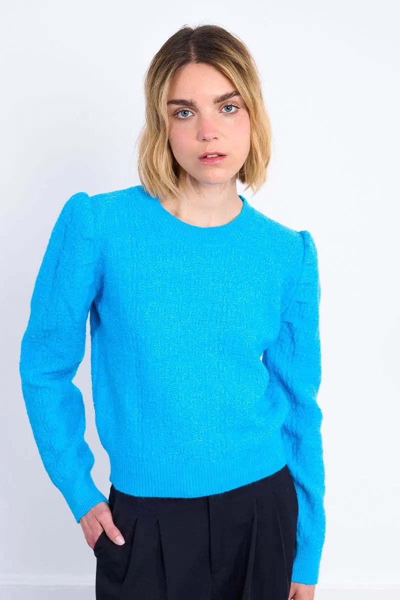 Structured Puff Sleeve Sweater in Blue
