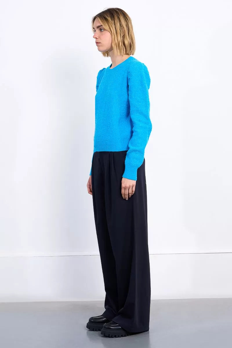 Structured Puff Sleeve Sweater in Blue
