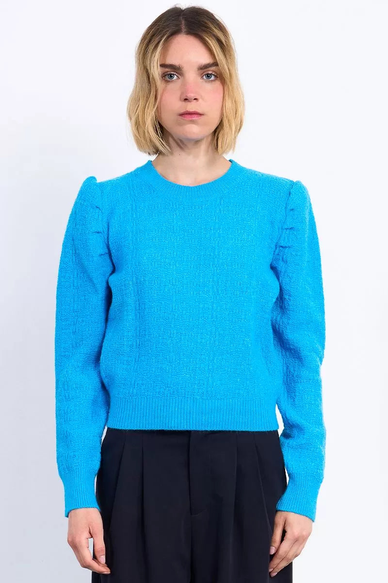 Structured Puff Sleeve Sweater in Blue