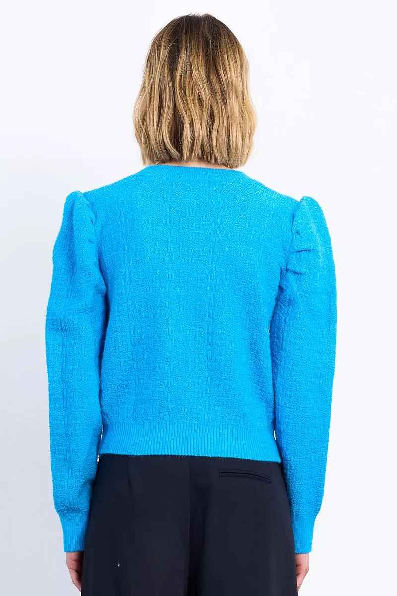 Structured Puff Sleeve Sweater in Blue