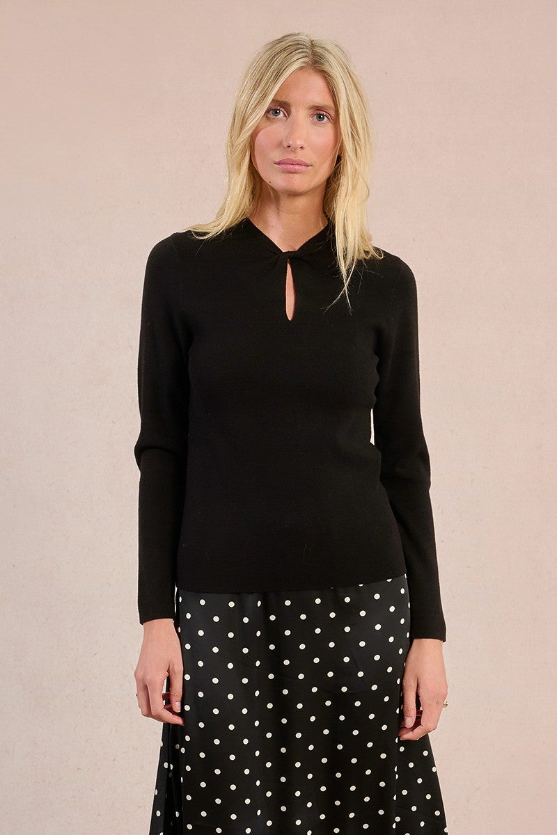 Keyhole Tie Sweater in Black