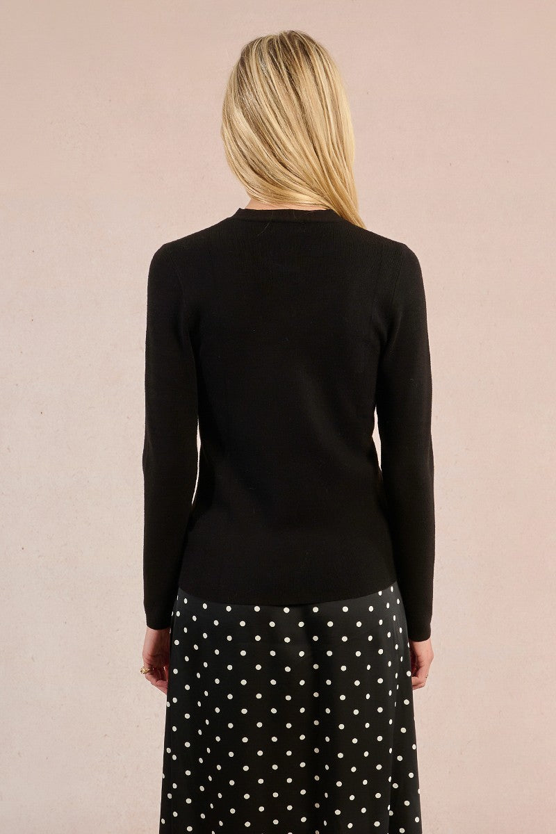 Keyhole Tie Sweater in Black