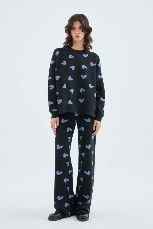 Knit Tunic Sweater in Blue Heart Print
