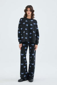 Knit Tunic Sweater in Blue Heart Print