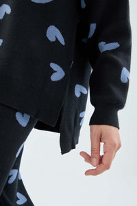 Knit Tunic Sweater in Blue Heart Print