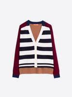 Load image into Gallery viewer, Alina Cardigan in Bordeaux Stripe
