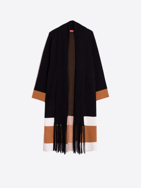 Fringes Cardigan in Black Colorblock