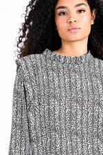 Load image into Gallery viewer, Leopard Print Pleated Blouse in Black
