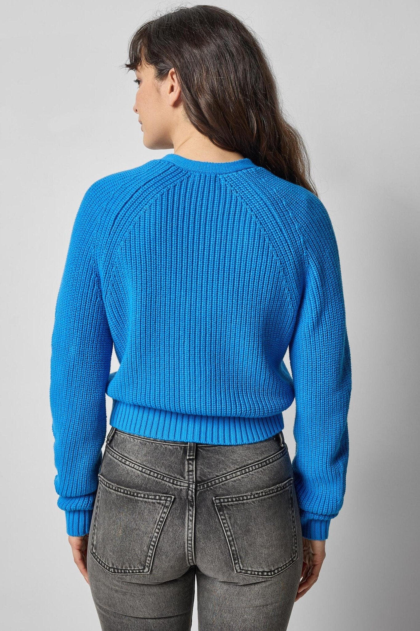 Shrunken V-Neck Cardigan in Dutch Blue