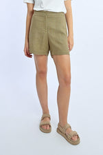 Load image into Gallery viewer, High Waisted Linen Shorts in Khaki
