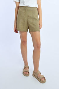 High Waisted Linen Shorts in Khaki