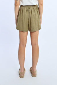 High Waisted Linen Shorts in Khaki