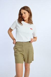 High Waisted Linen Shorts in Khaki