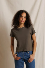 Load image into Gallery viewer, Lisa Recycled Cotton Tee Vintage Fitted Crew in Dark Olive
