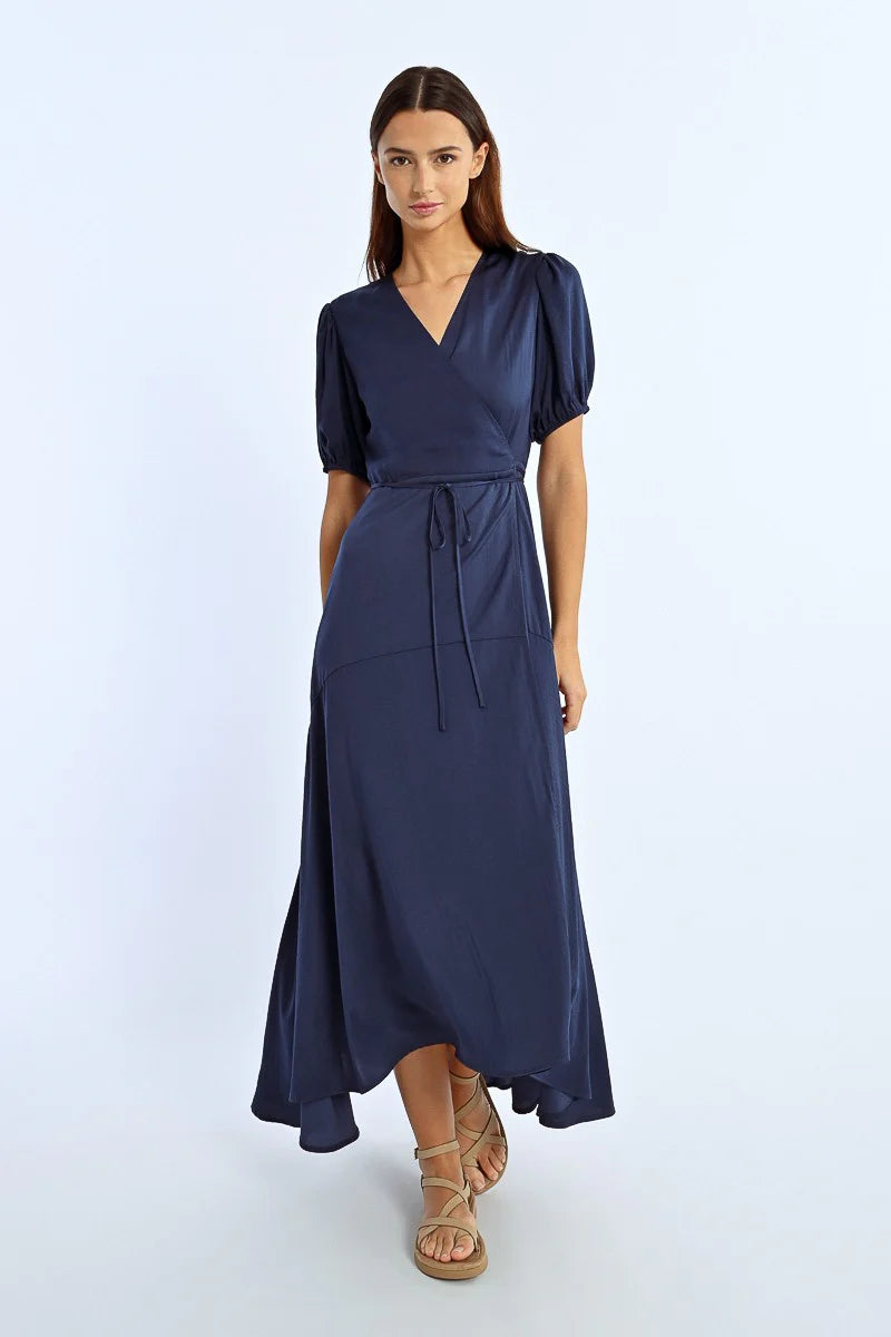 Short Sleeve Wrap Dress in Navy