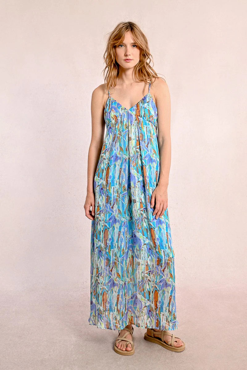 Tie Back Maxi Dress in Blue Edmee
