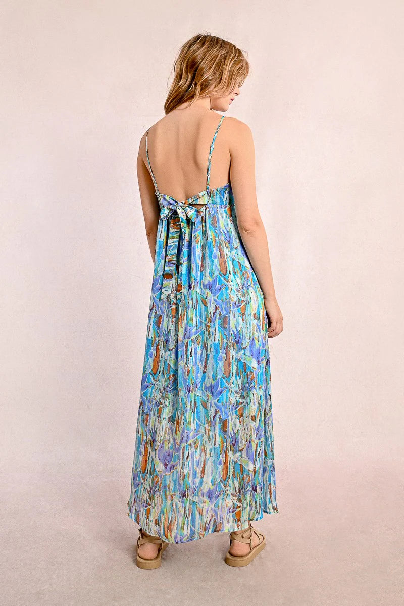 Tie Back Maxi Dress in Blue Edmee