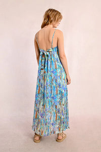 Tie Back Maxi Dress in Blue Edmee