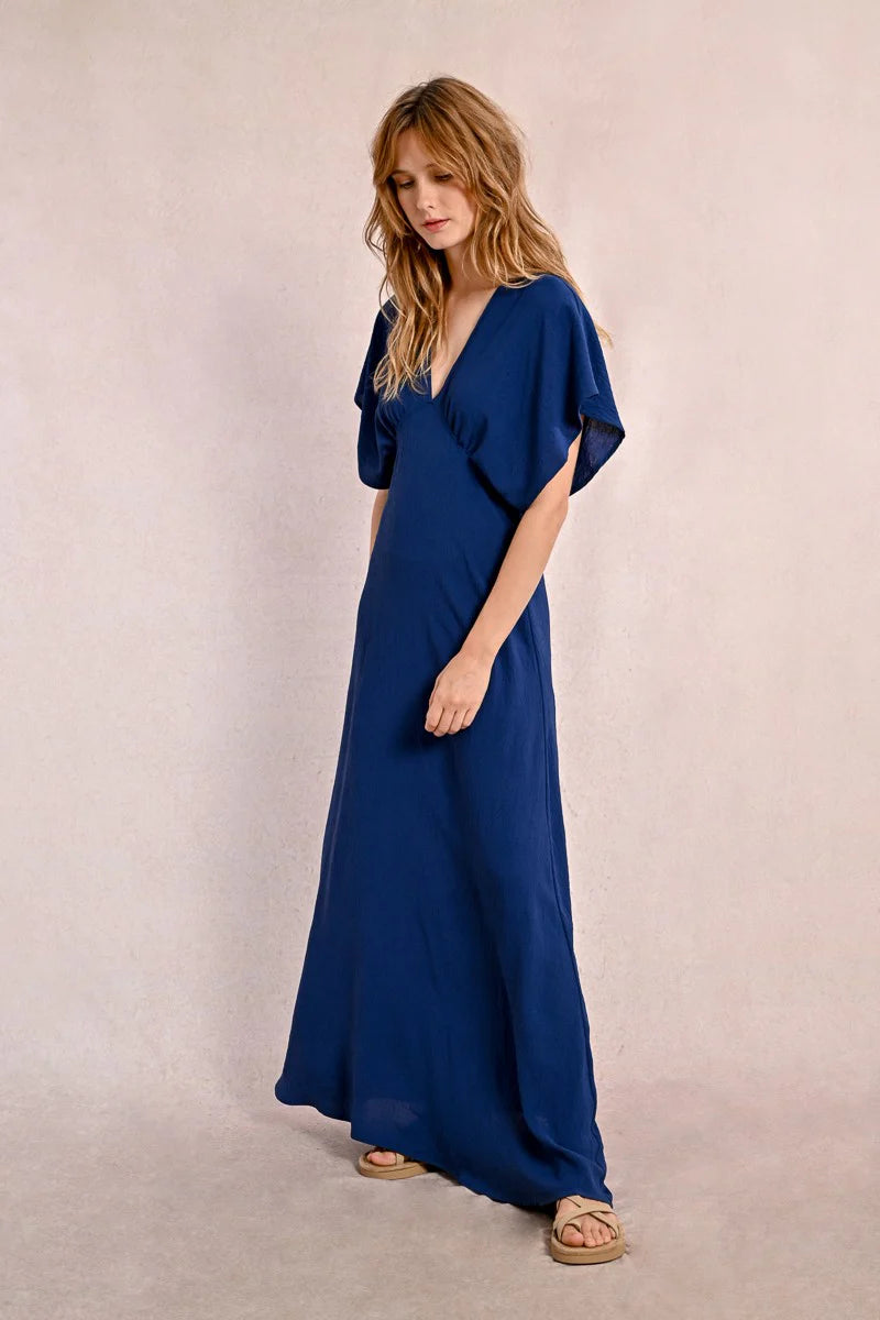 Flutter Sleeve Maxi Dress in Navy