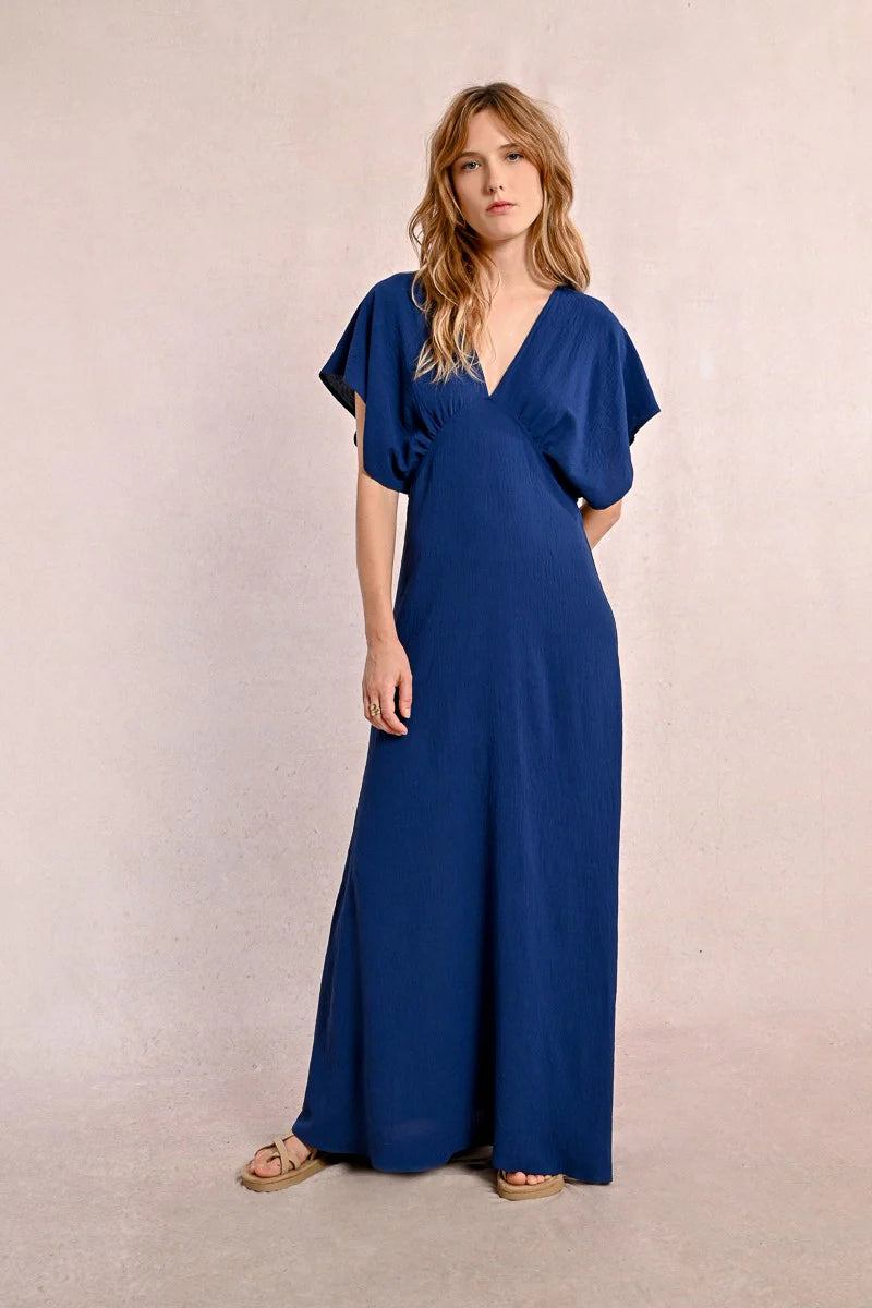 Flutter Sleeve Maxi Dress in Navy