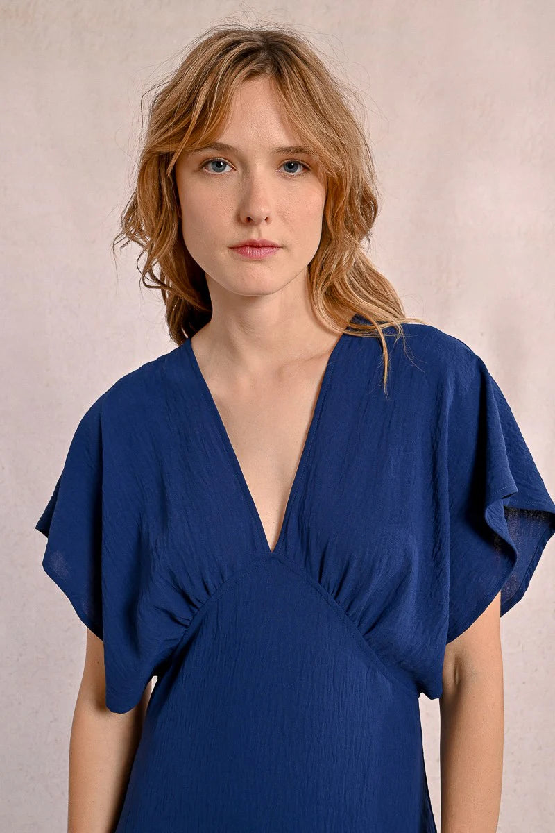 Flutter Sleeve Maxi Dress in Navy