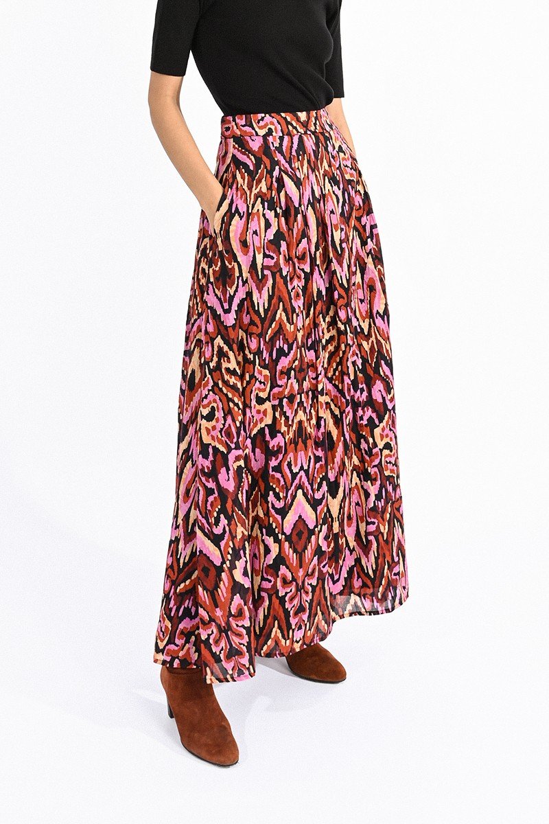 Aztec Print Maxi Skirt in Camel Gaia